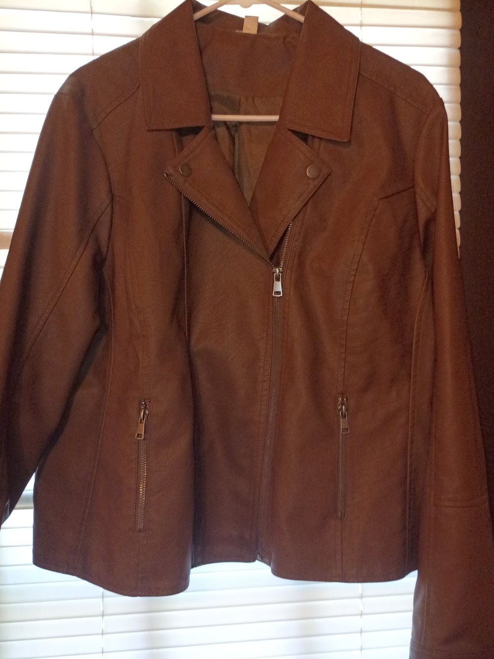 Cato Brown Faux Leather Zip-Front Jacket